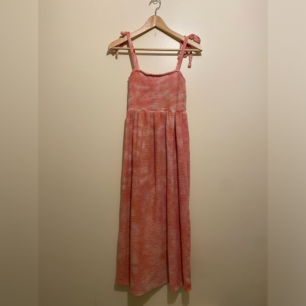 Faherty Organic Cotton Coral Textured Midi Dress . Size S